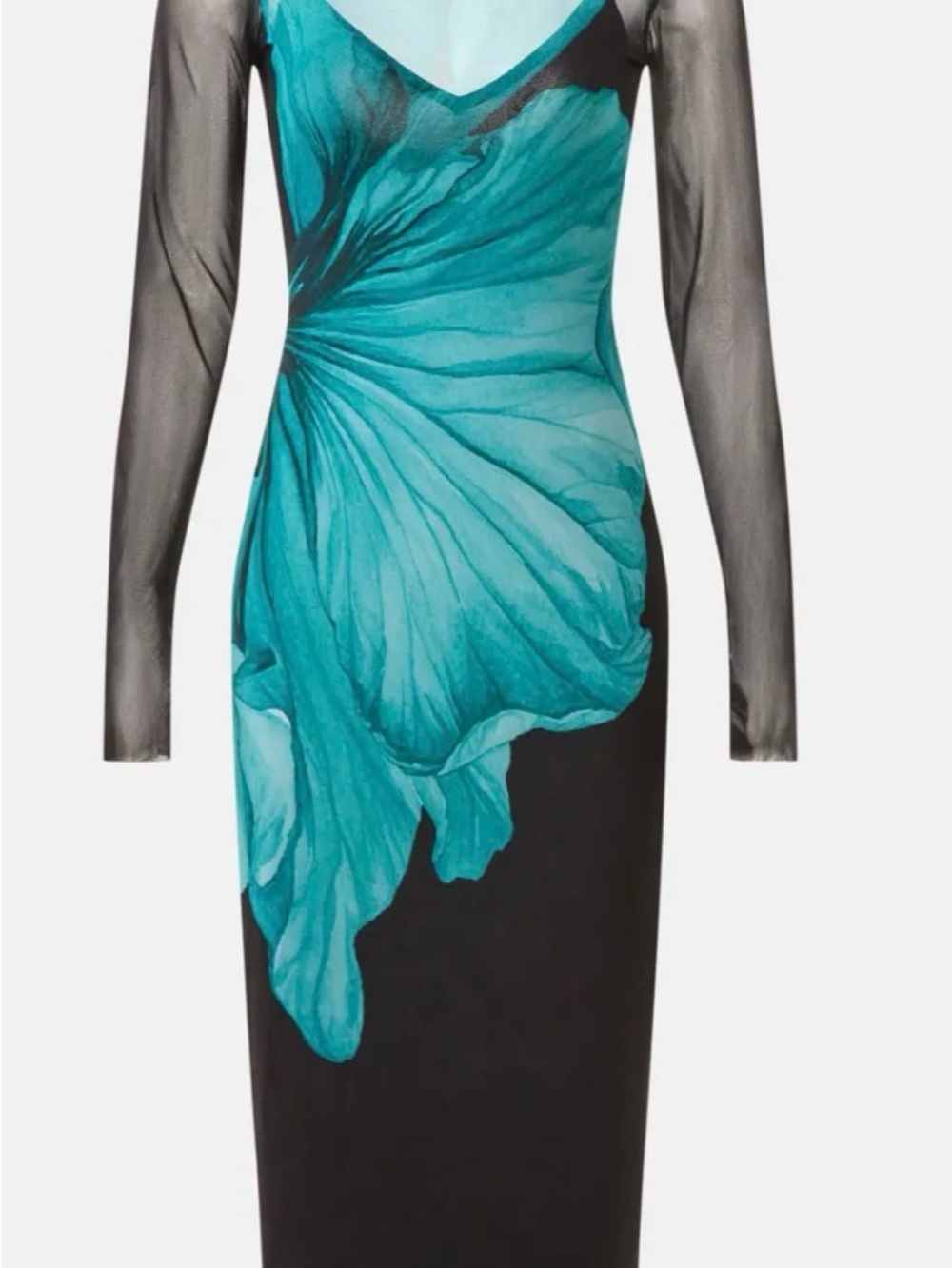 AFRM Black Midi Dress with Teal Floral Bodice - Picture 6 of 7